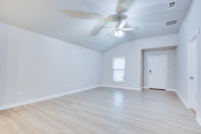 307 Pioneer Cir, Midland, TX 79705 - empty room featuring ceiling fan, lofted ceiling, and light wood-style flooring