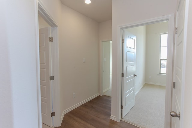 corridor with dark hardwood / wood-style floors