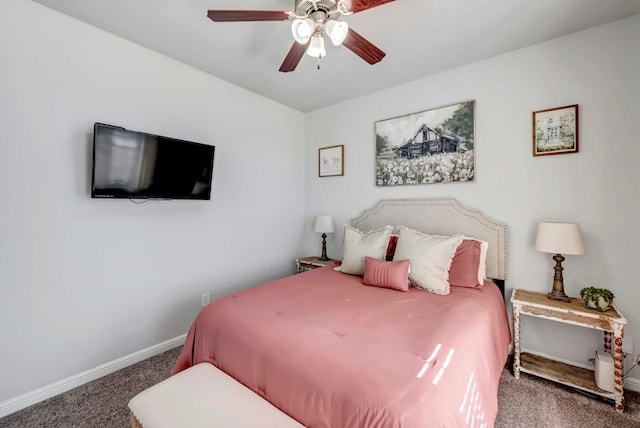 bedroom featuring carpet flooring and ceiling fan