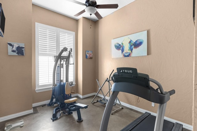 exercise area featuring ceiling fan