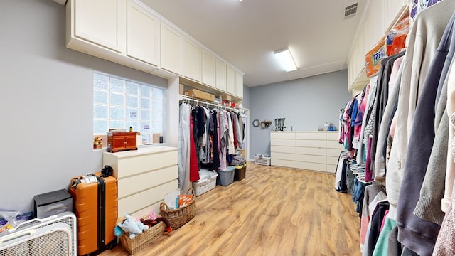 spacious closet featuring light hardwood / wood-style flooring