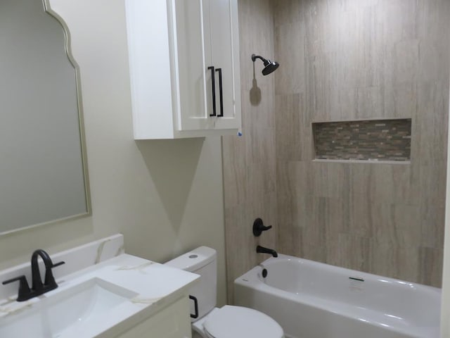 full bath with toilet, vanity, and shower / bathtub combination