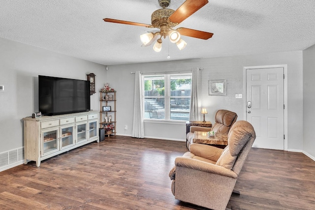 3612 Parkway Rd, Big Spring, TX 79720 - living room featuring a textured ceiling, ceiling fan, and wood finished floors