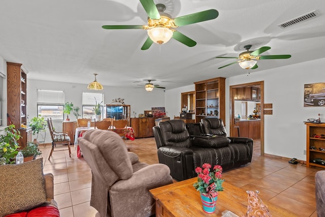 living room featuring light tile patterned floors