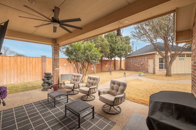 view of patio / terrace with ceiling fan