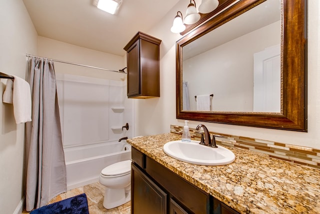 418 Orourke, Midland, TX 79706 - bathroom with toilet, vanity, shower / tub combo, and tasteful backsplash