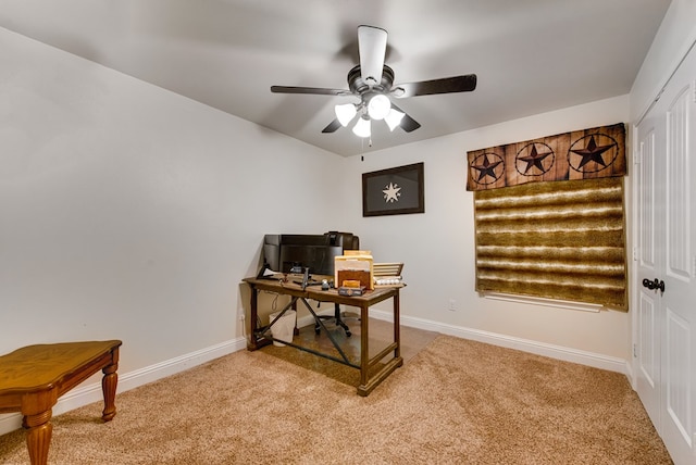 418 Orourke, Midland, TX 79706 - office area with light carpet, ceiling fan, and baseboards