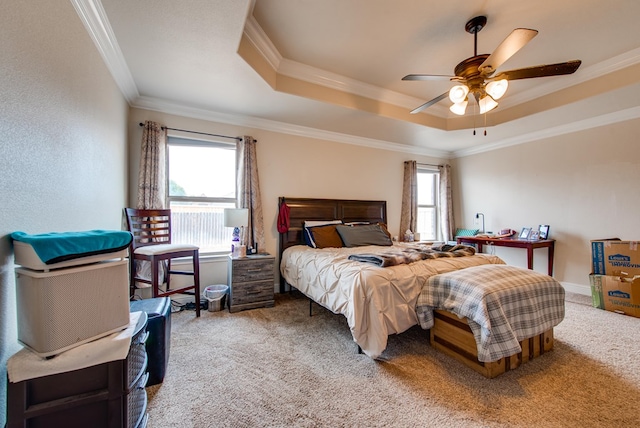 418 Orourke, Midland, TX 79706 - bedroom featuring carpet floors, multiple windows, a raised ceiling, and crown molding
