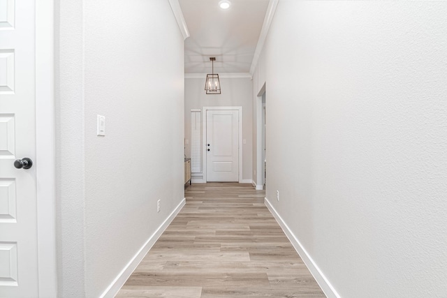 2013 Swenson St, Midland, TX 79705 - corridor featuring ornamental molding, light wood-style flooring, and baseboards