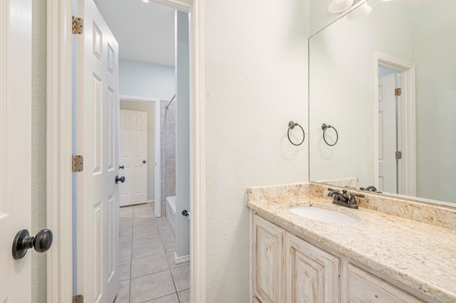 bathroom featuring tile patterned flooring, vanity, and shower / bathtub combination