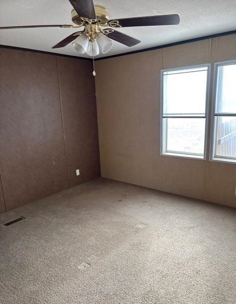 spare room with ceiling fan and carpet floors