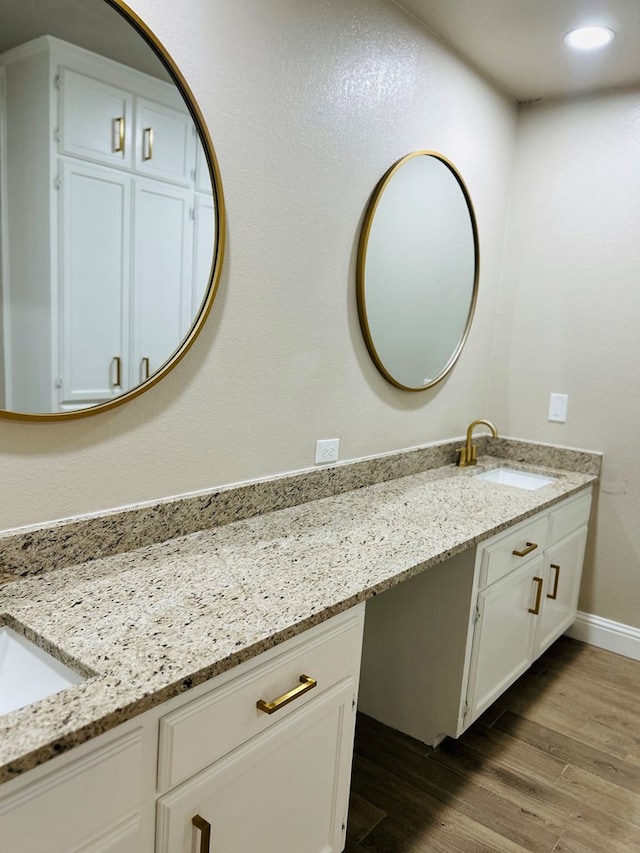 bathroom with vanity and wood-type flooring