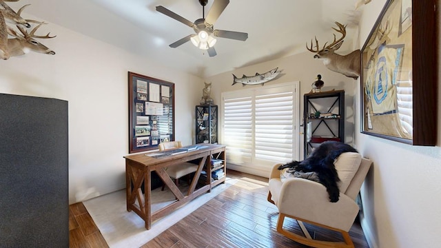 1202 Stonefield Dr, Midland, TX 79706 - home office featuring ceiling fan and wood finished floors