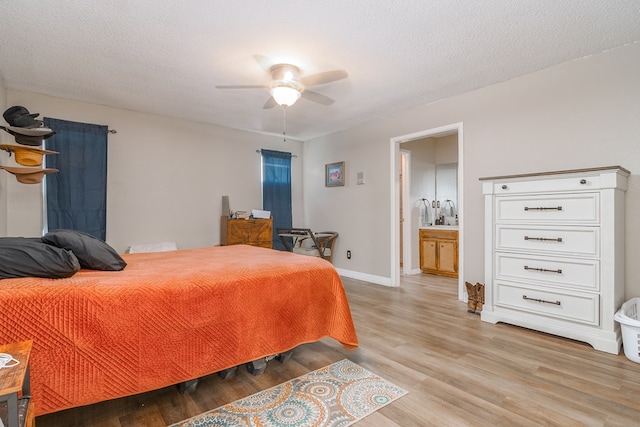 1604 Mcdonald St, Midland, TX 79703 - bedroom with light wood-style flooring, a textured ceiling, and a ceiling fan