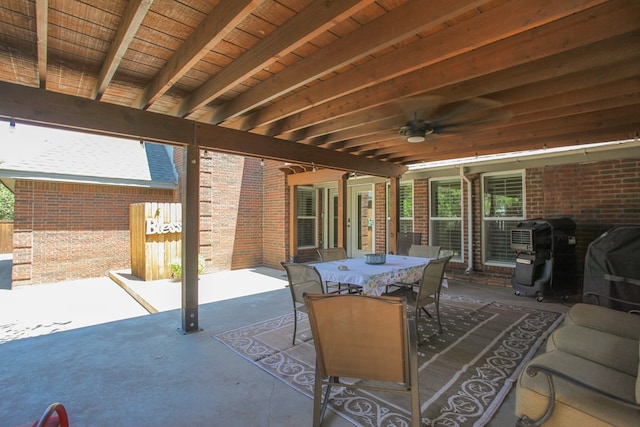 view of patio / terrace featuring a grill and ceiling fan