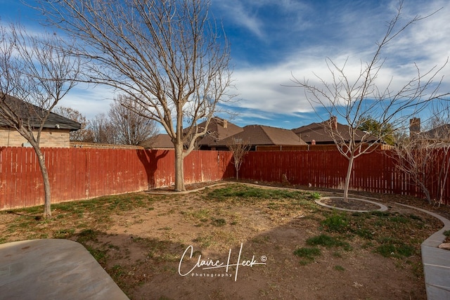 view of yard with a fenced backyard