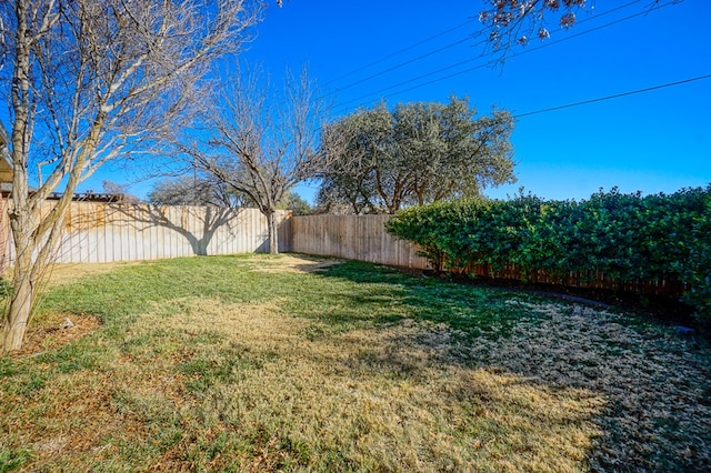 view of yard with a fenced backyard