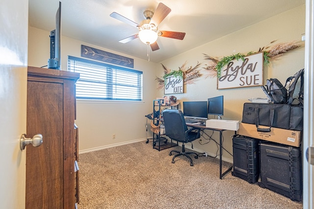 office space with carpet floors and ceiling fan