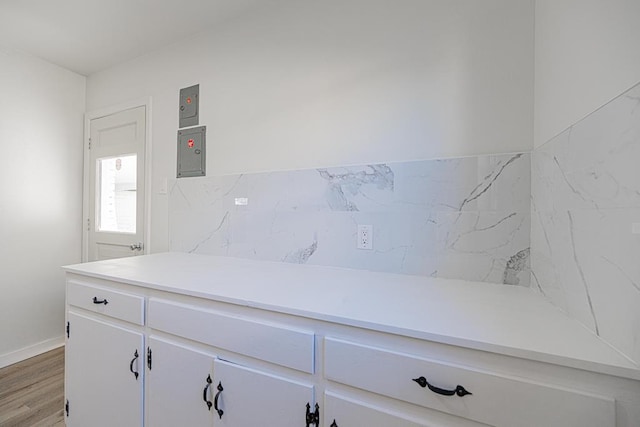 bathroom featuring hardwood / wood-style flooring and electric panel