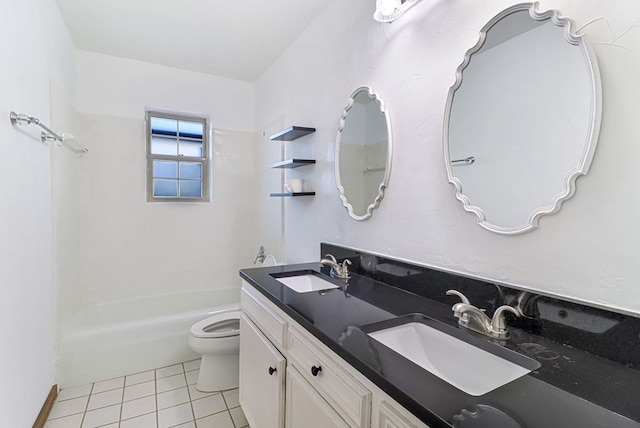 bathroom with a sink, toilet, bathtub / shower combination, and tile patterned floors