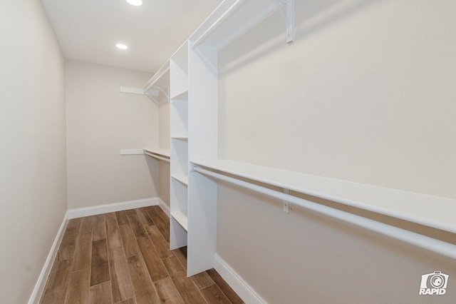 walk in closet featuring wood finished floors