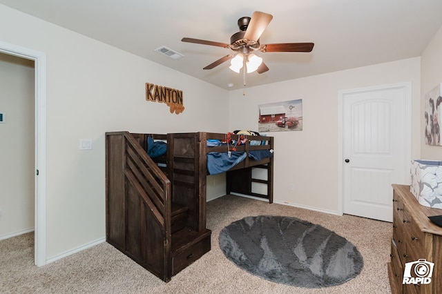 bedroom featuring carpet, visible vents, and baseboards