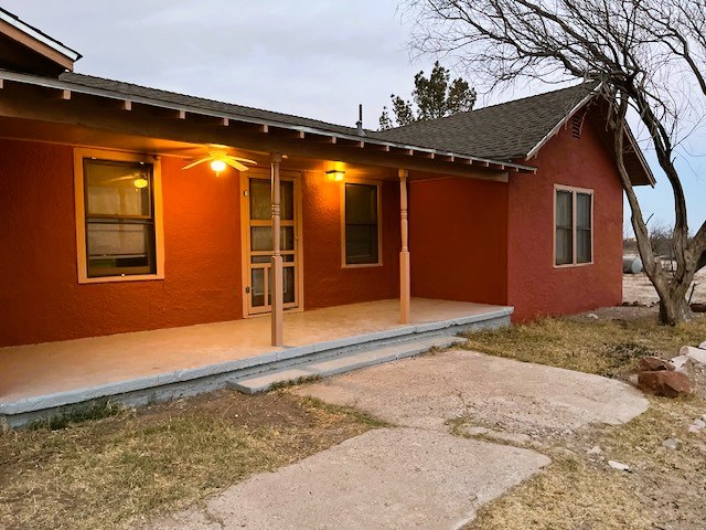 back of property featuring a patio area and stucco siding