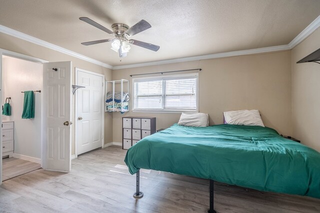 1829 Petroleum Dr, Odessa, TX 79762 - bedroom with wood finished floors, ornamental molding, baseboards, a ceiling fan, and a textured ceiling