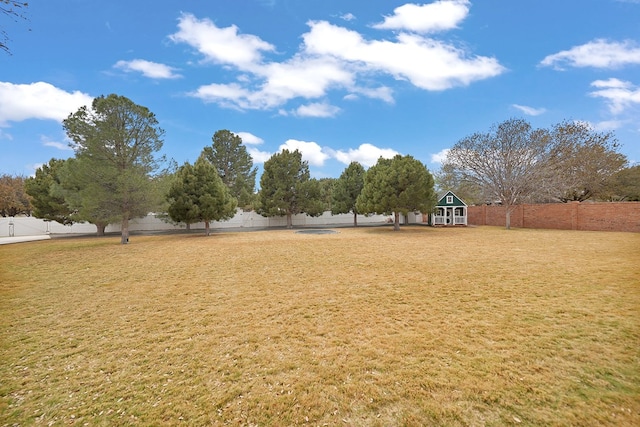 view of yard with a fenced backyard