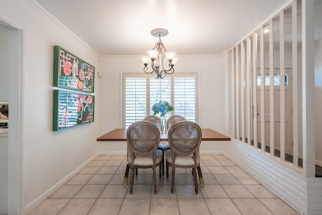 2209 Shell Ave, Midland, TX 79705 - dining space featuring a chandelier, plenty of natural light, light tile patterned floors, crown molding, and baseboards