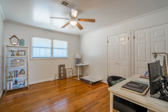 2209 Shell Ave, Midland, TX 79705 - office space with ceiling fan, wood finished floors, ornamental molding, and baseboards