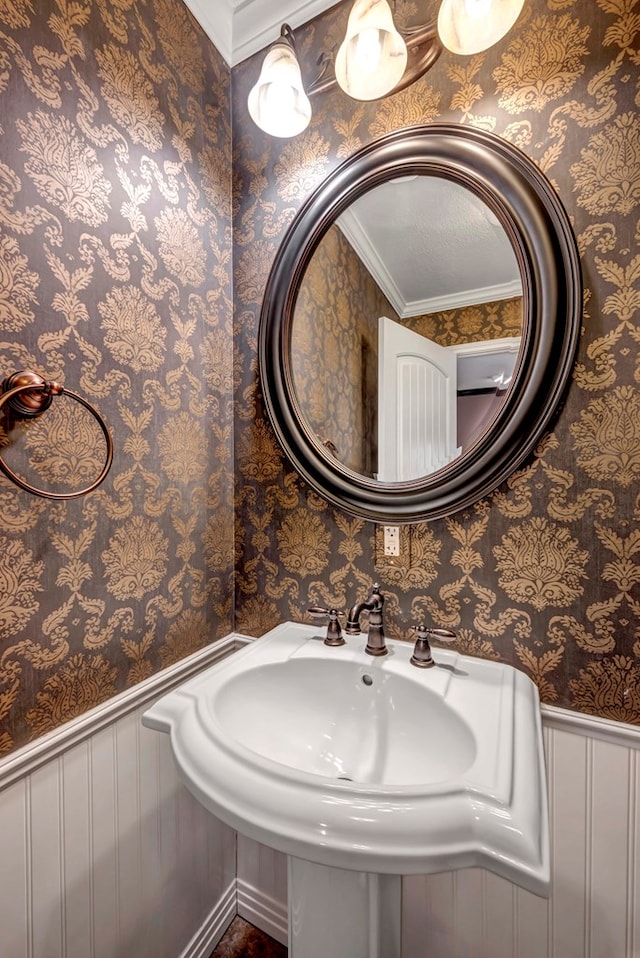 bathroom with crown molding and sink