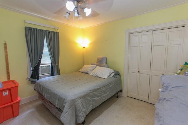 4610 Wasson Rd, Big Spring, TX 79720 - carpeted bedroom with a closet, ceiling fan, crown molding, and cooling unit