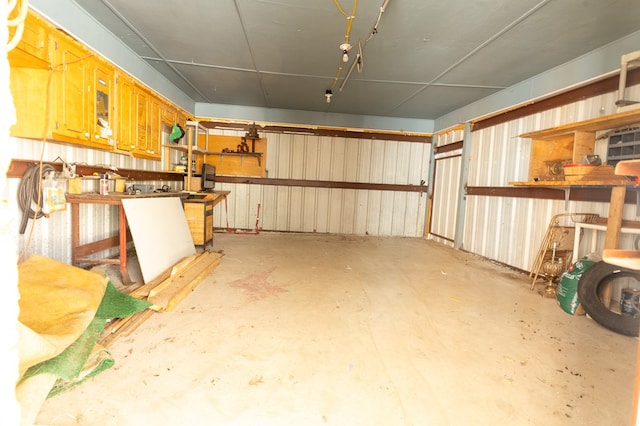 basement with a workshop area