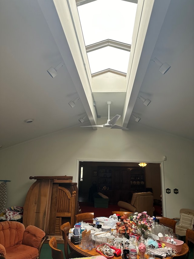 dining space featuring a skylight