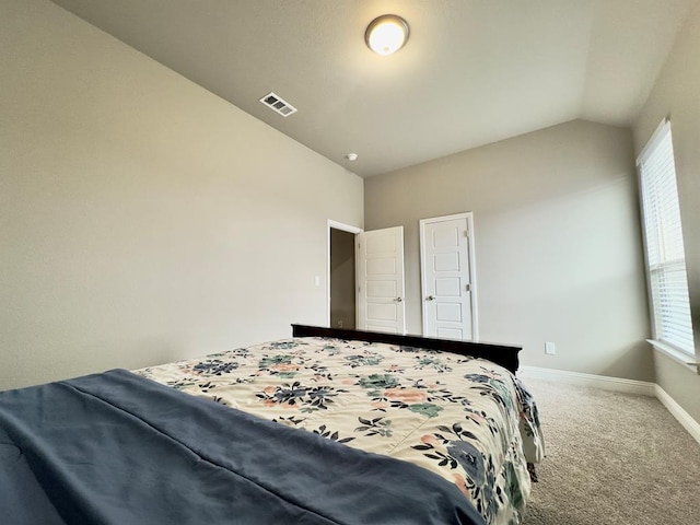 bedroom featuring visible vents, carpet flooring, baseboards, and multiple windows