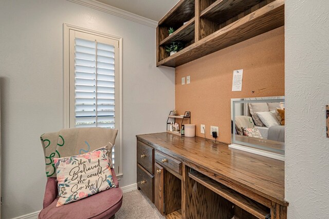 office with crown molding and baseboards