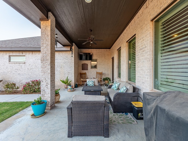 view of patio / terrace featuring an outdoor living space and ceiling fan