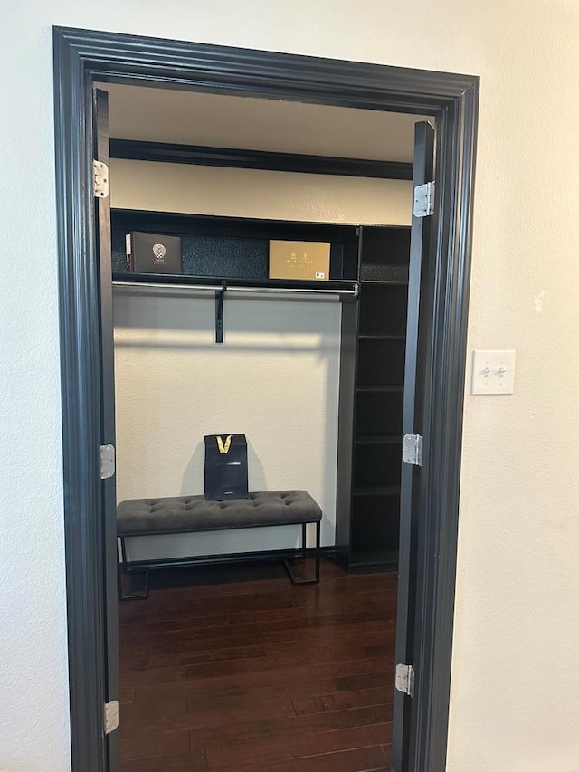 walk in closet featuring dark wood-type flooring