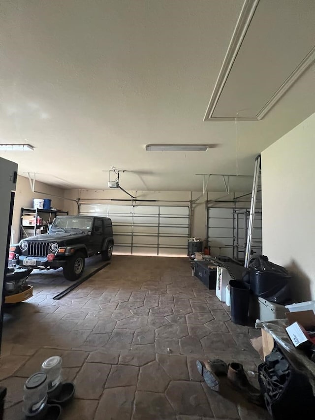 garage with a garage door opener