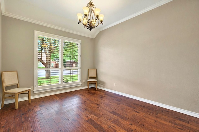 1302 Telluride Dr, Midland, TX 79705 - unfurnished room with a chandelier, ornamental molding, baseboards, and dark wood-type flooring