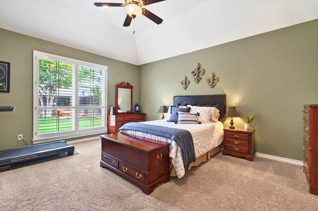 1302 Telluride Dr, Midland, TX 79705 - carpeted bedroom with a ceiling fan, baseboards, and vaulted ceiling