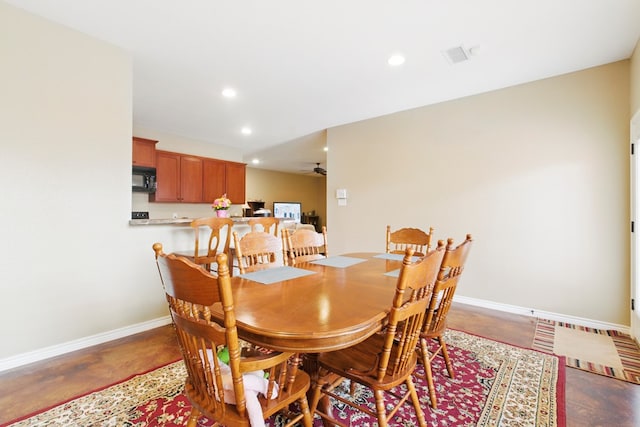 1601 Monterrey Dr, Midland, TX 79703 - dining room with recessed lighting, baseboards, concrete floors, and ceiling fan