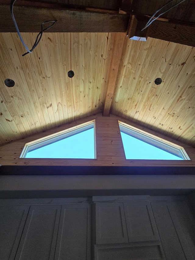 room details with beamed ceiling and wood ceiling