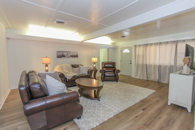 living room with hardwood / wood-style flooring