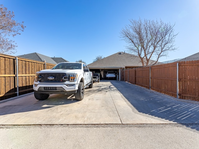 exterior space with a garage