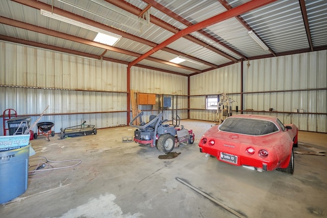 garage with metal wall