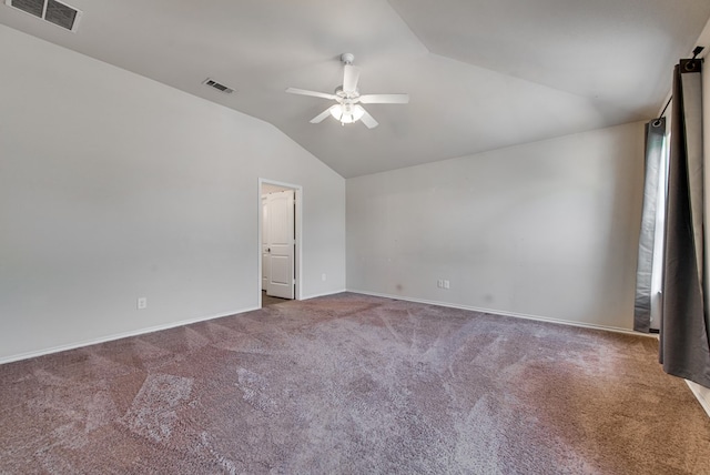 504 Wagner, Midland, TX 79706 - spare room with lofted ceiling, a ceiling fan, carpet floors, and baseboards
