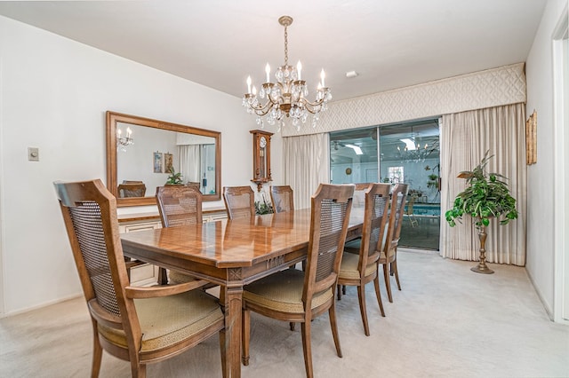 3108 Seaboard Ave, Midland, TX 79705 - dining space featuring a chandelier, light carpet, and baseboards