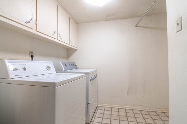 3108 Seaboard Ave, Midland, TX 79705 - laundry room featuring separate washer and dryer, baseboards, cabinet space, and light flooring